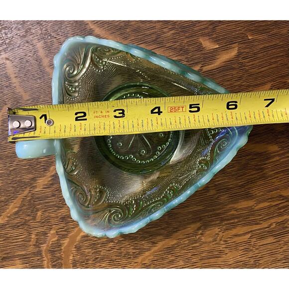 Antique 1906 EAPG Northwoods Green Opalescent Triangular Knappy Dish - Picture 6 of 8